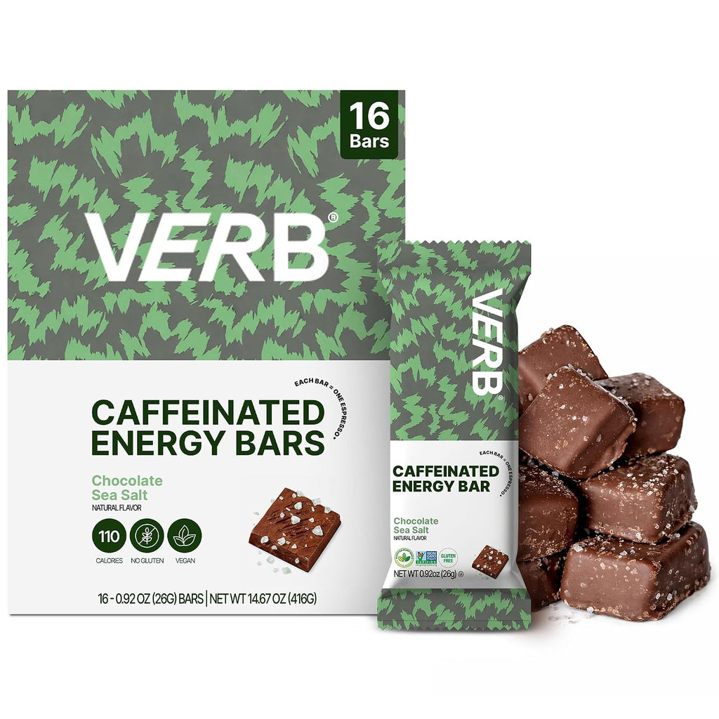 Verb Caffeinated Energy Bars Chocolate Sea Salt (26g, Pack of 16)