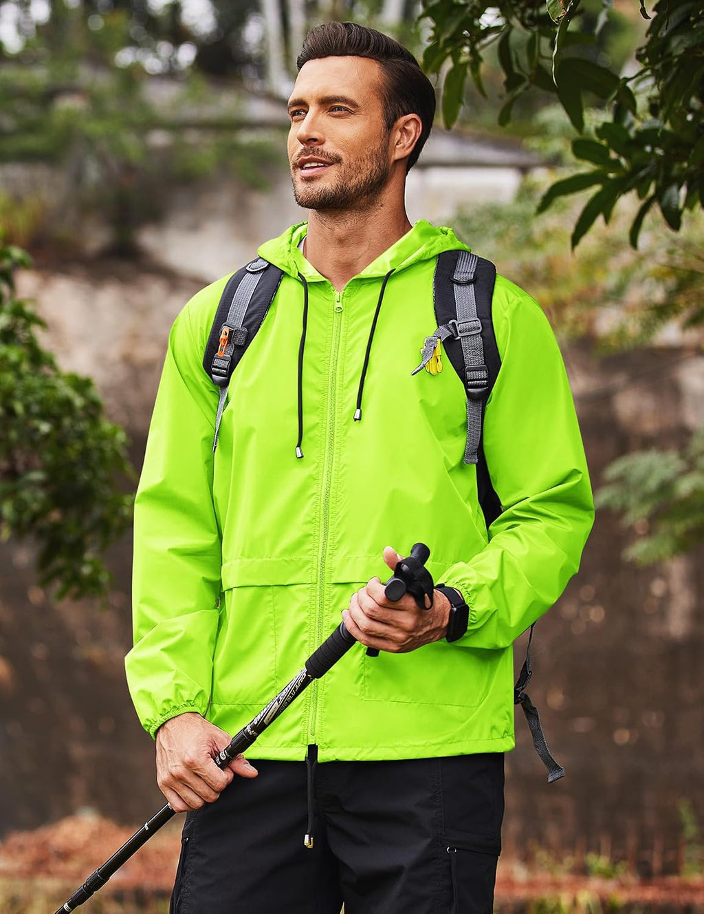 COOFANDY Mens Packable Rain Jacket Lightweight Waterproof Raincoat with Hood Outdoor Rain Gear Travel Hiking Cycling