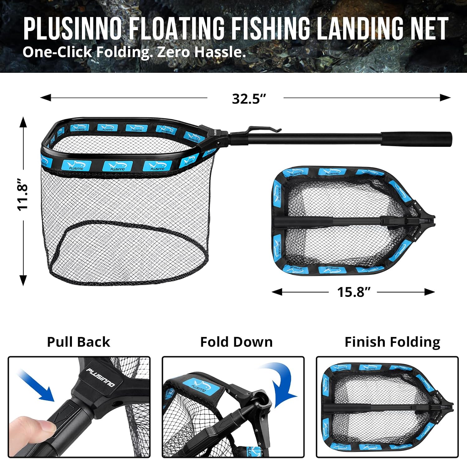 PLUSINNO Fishing Backpack with Floating Fishing Net, Tackle Box,Tackle Bag