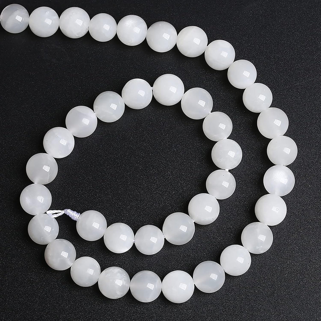 8MM 45PCS Natural White Moonstone Gemstone AAA Grade Crystal Spacer Loose Beads for Jewelry Making DIY Bracelet 15 Inches 1 Strand