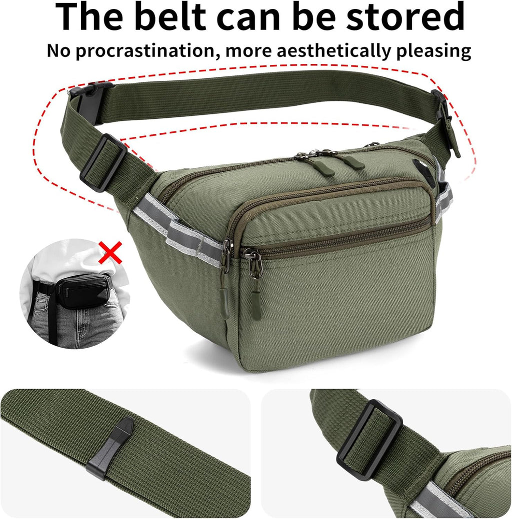 RFID Blocking Fanny Pack for Men Women, 5-Pocket Crossbody Hip Waist Bag