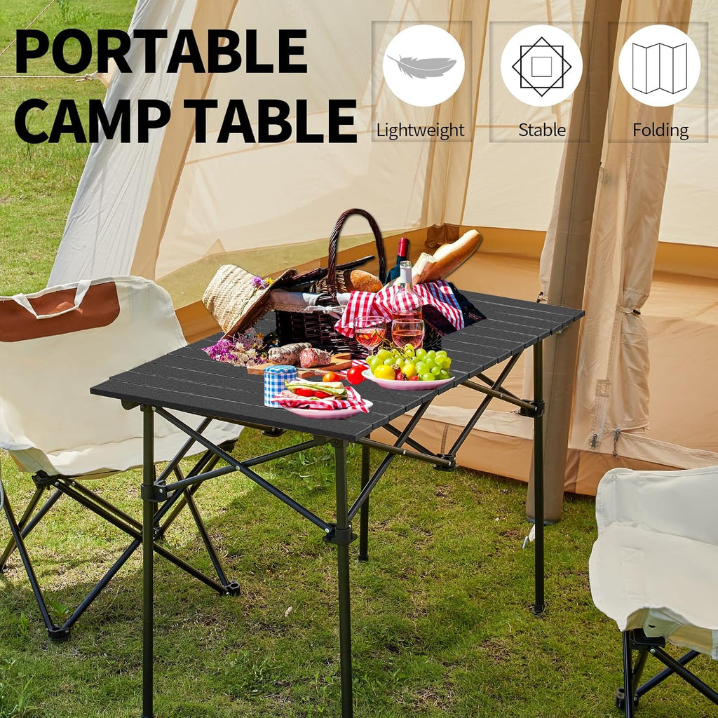 SHANQUAN Camping Table Roll up Table, Fold up Lightweight Compact 2-4 Person Portable Adjustable Height Roll up Aluminum Table with Carry Bag for Outdoor, Camping, Picnic, Backyards, BBQ