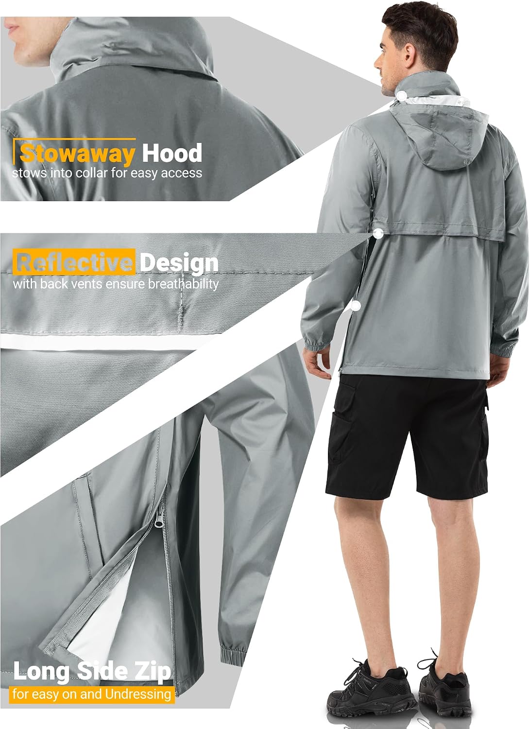 Outdoor Ventures Men's Rain Jacket Waterproof Lightweight Packable Pullover