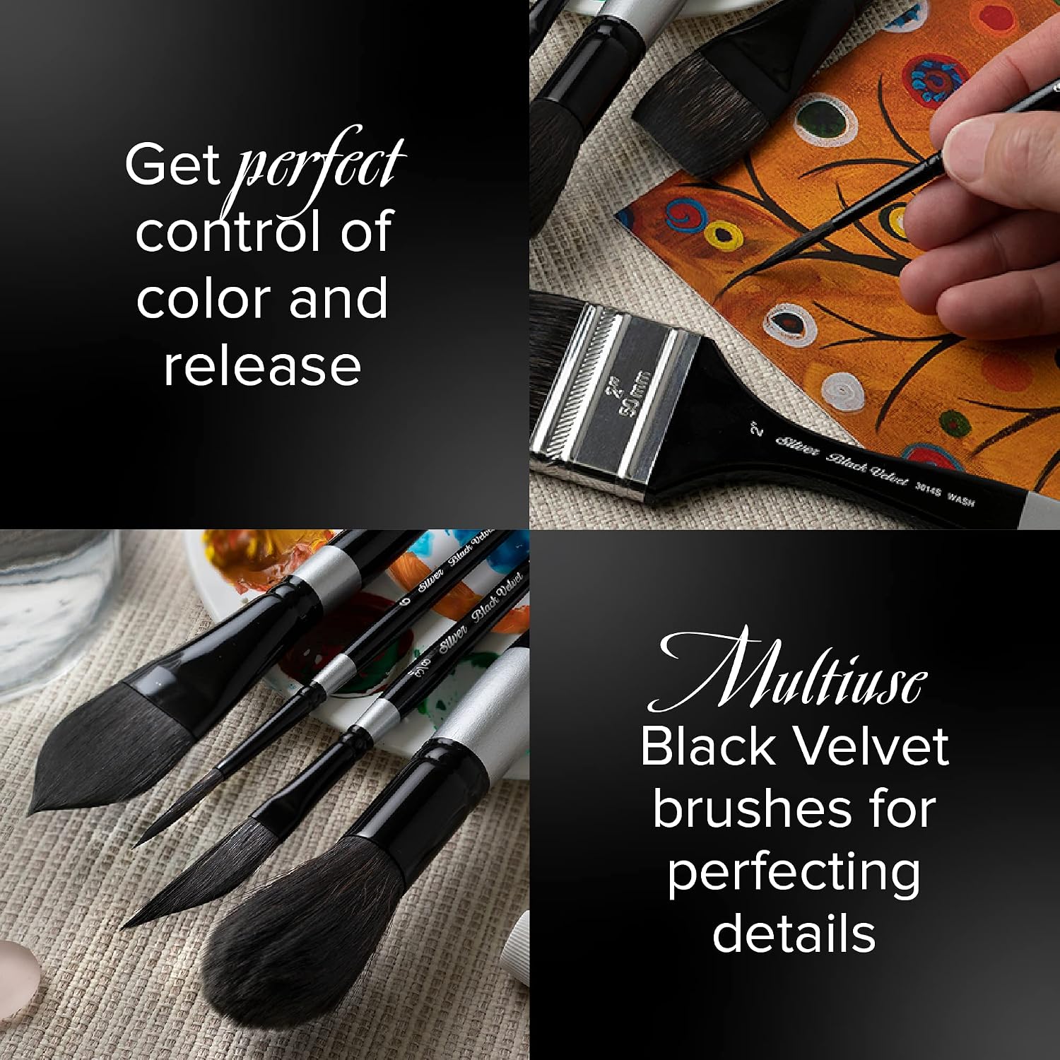Silver Brush Limited Black Velvet Background Painting Watercolor Set, 3pc