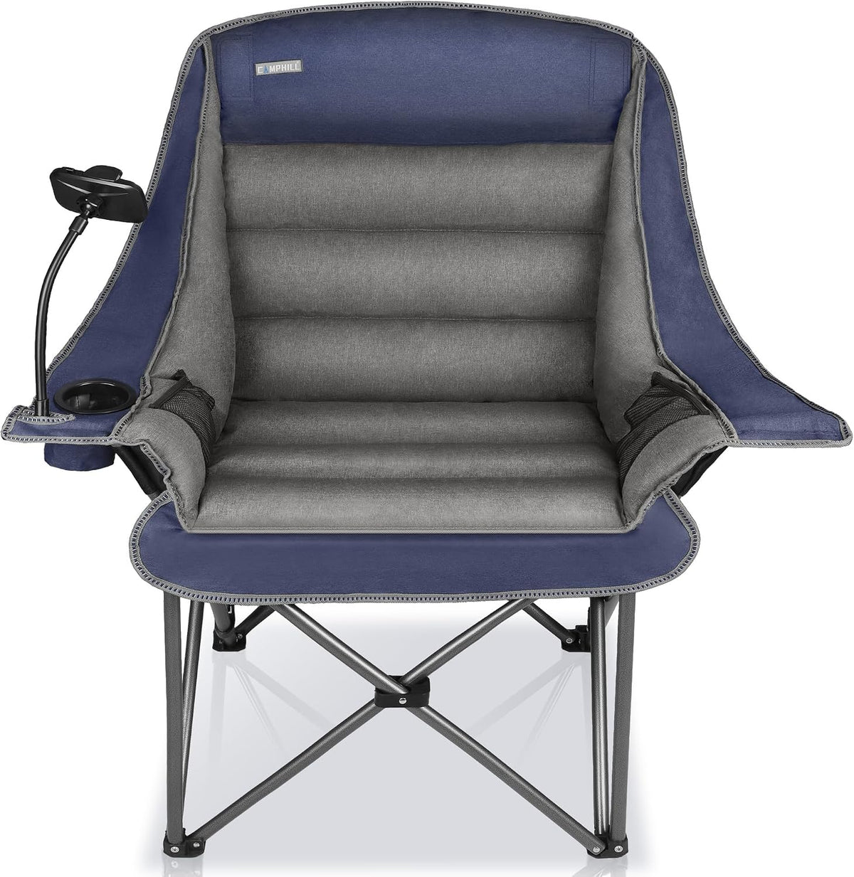 Oversized Camping Chairs for Adults- Heavy Duty Extra Large Lawn Chair,Folding Comfy Padded Camp Chair for Outdoor Sports Garden Beach,Wide&Thick,Black Plaid