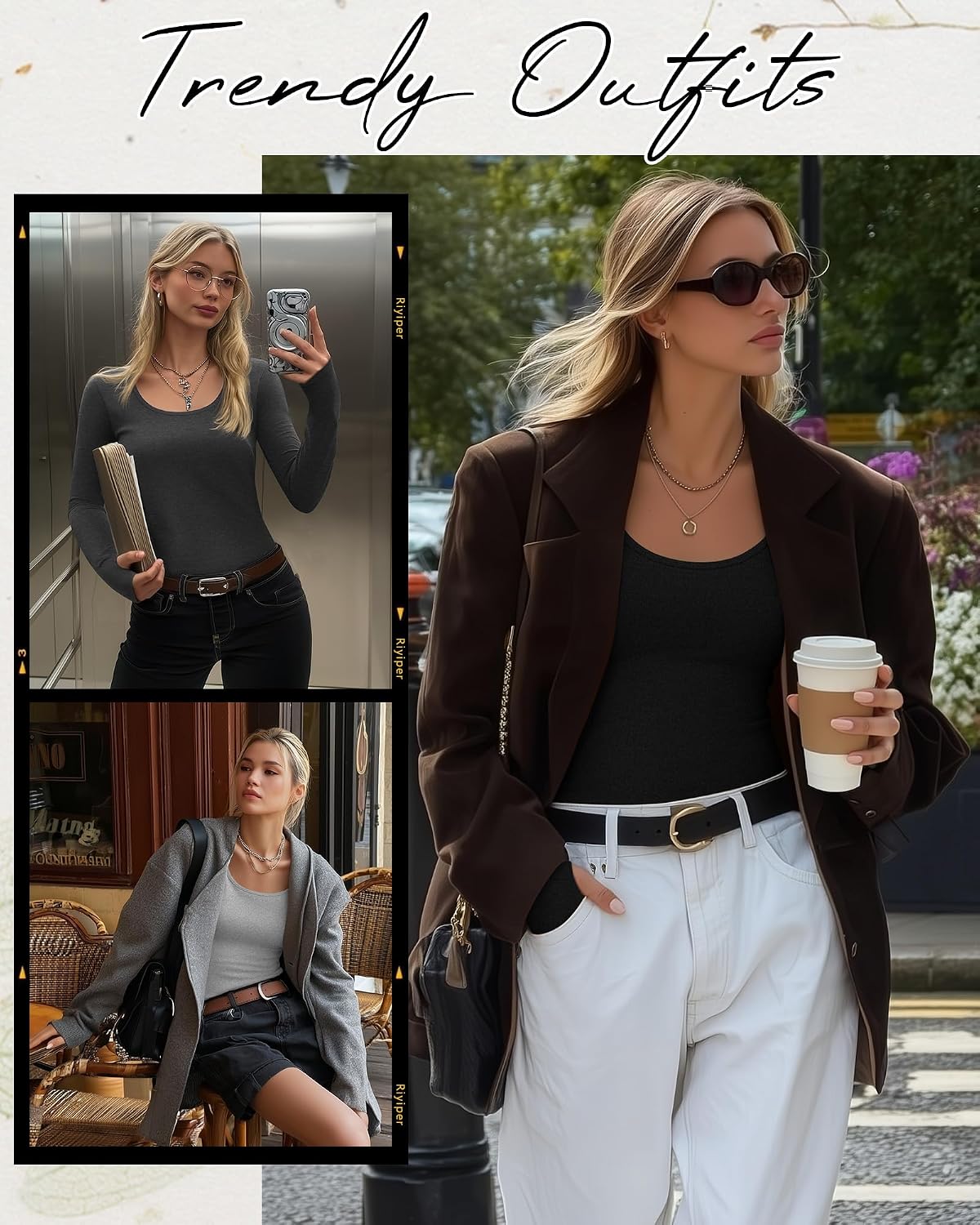 Riyiper 3 Pack Women's Thermal Long Sleeve Shirts Scoop Neck Top