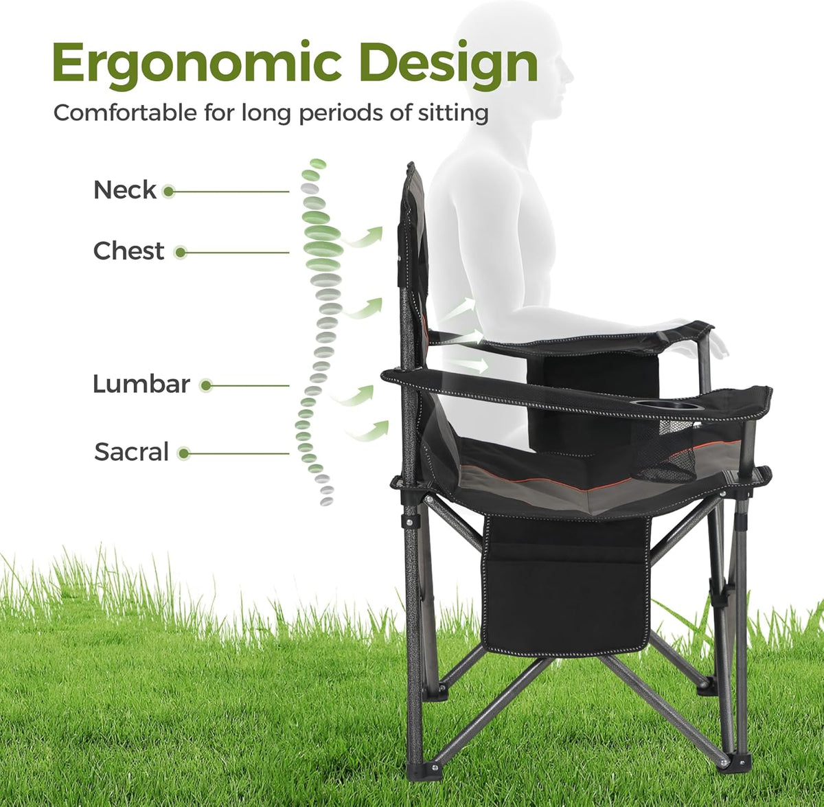 ALPHA CAMP Oversized Fully Padded Camping Chairs with Lumbar Support