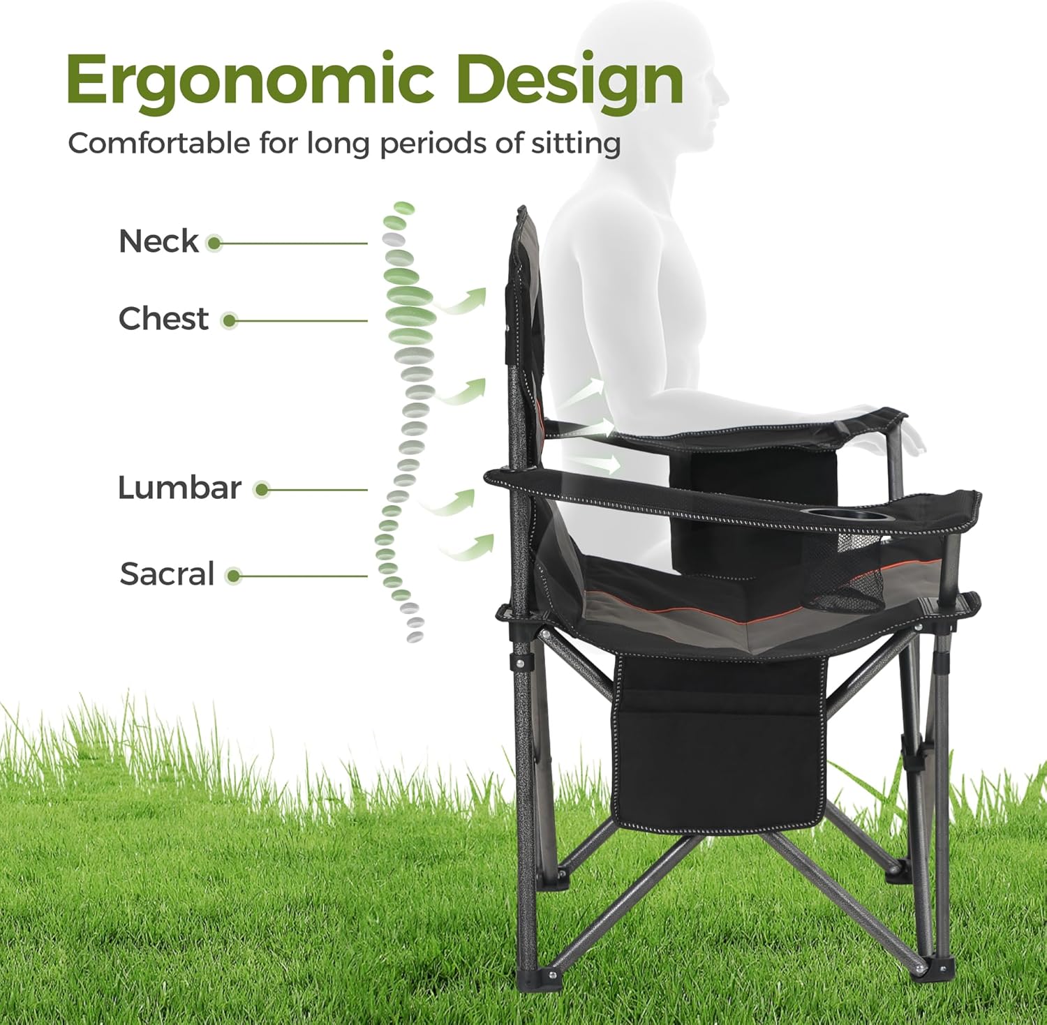 ALPHA CAMP Oversized Fully Padded Camping Chairs with Lumbar Support,2PC