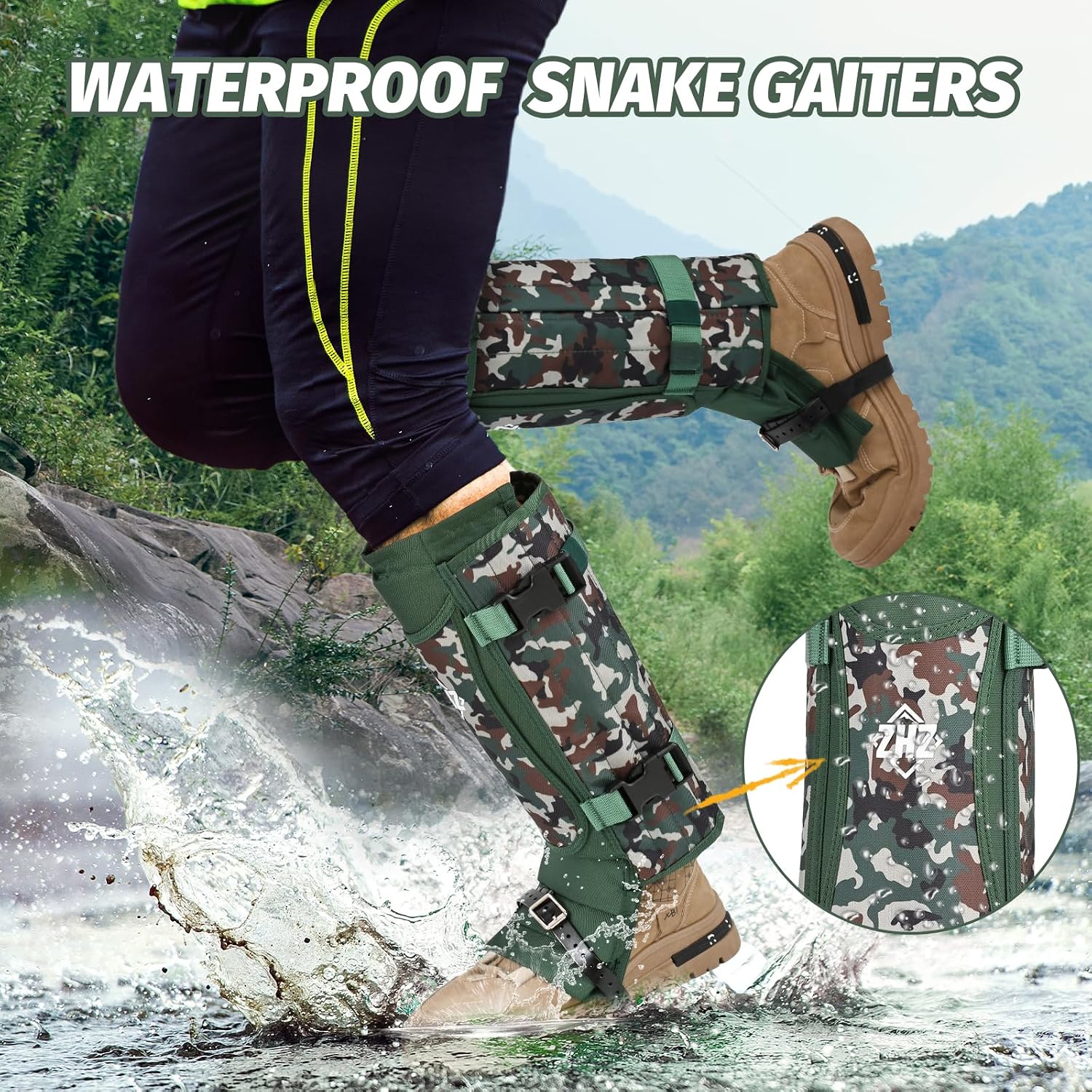 ZHZ Snake Gaiters, Durable Waterproof Snake Chaps for Lower Leg Protection, Adjustable Snake Guards for Men & Women, Ideal for Hiking, Camping & Farm Work