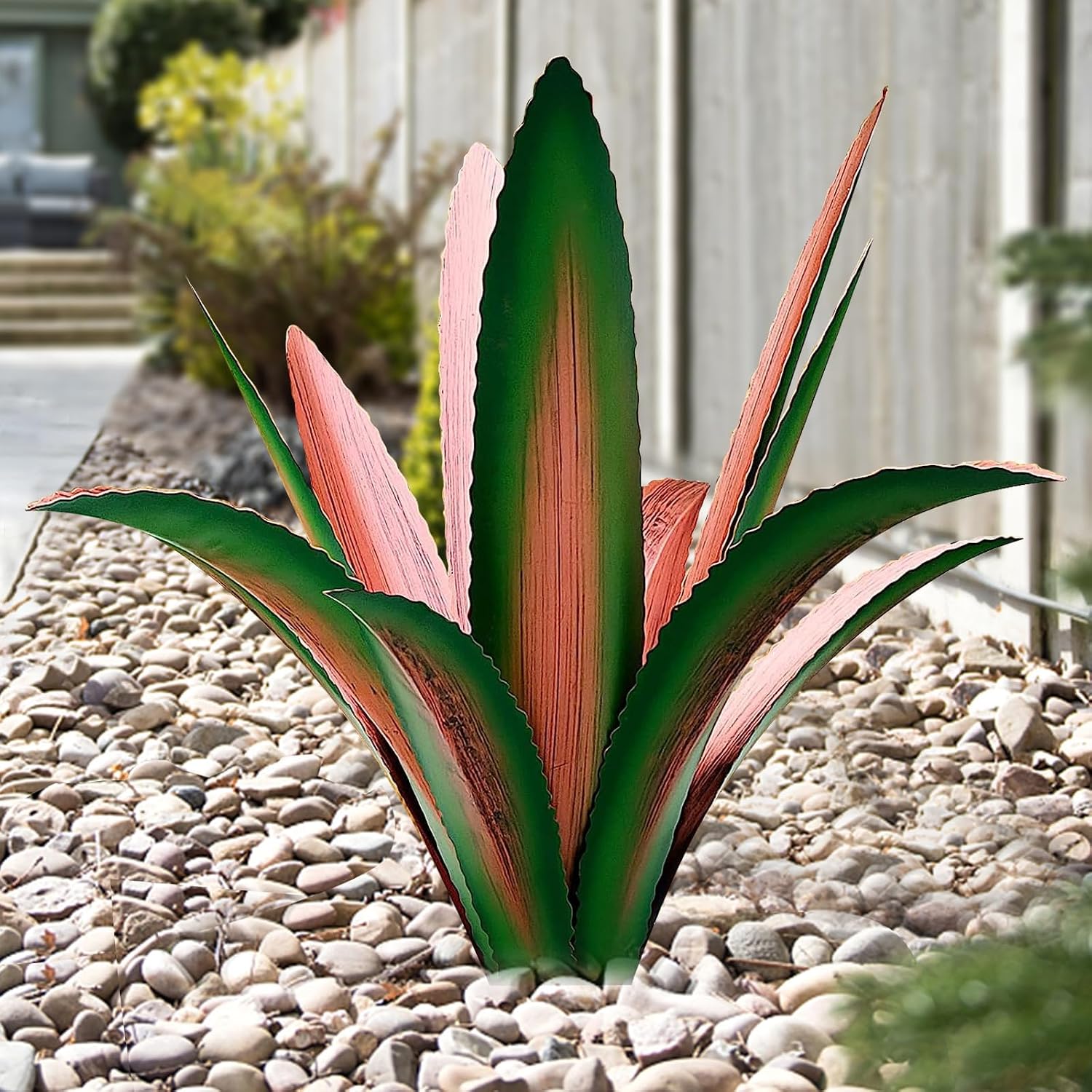 TOMBABY Enlarge Thickened Wind Resistant Metal Agave Garden Art Metal Plant Country Sculpture Statue Outdoor Decoration Agave Metal Plant Courtyard Garden Lawn Ornament Gift (1, 12 Leaves Blue)