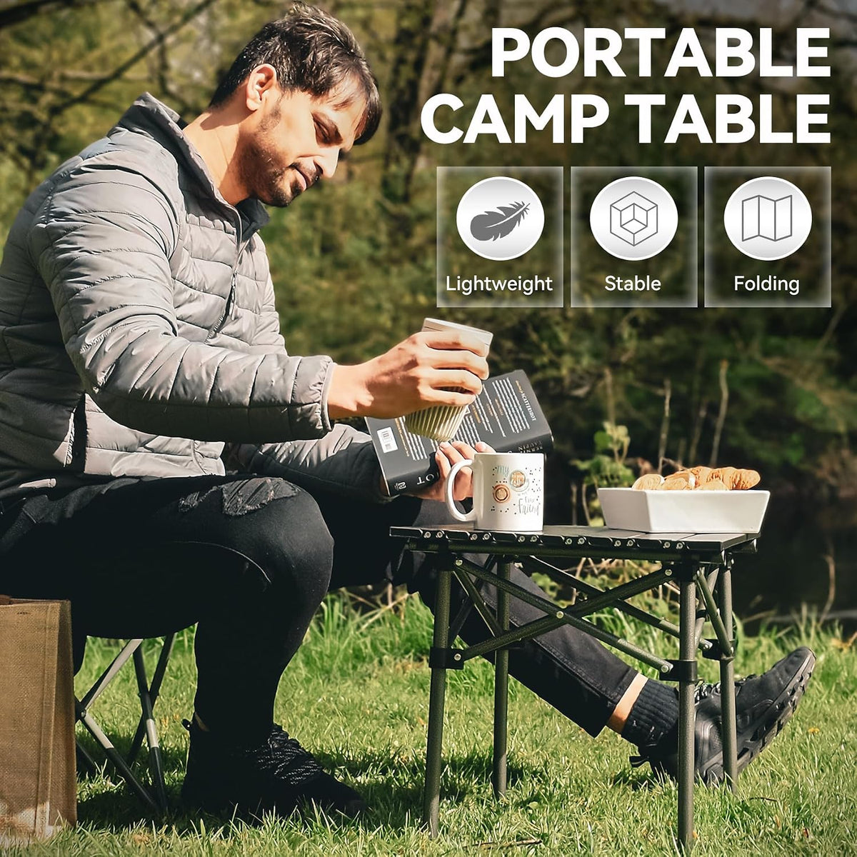 Opliy Folding Camping Table,Portable Table for 1-2 Persons -Collapsible Table Lightweight with Carry Bag for Camping, Hiking, Picnics, BBQs, Beach Trips & Tailgating(16.5 inch).