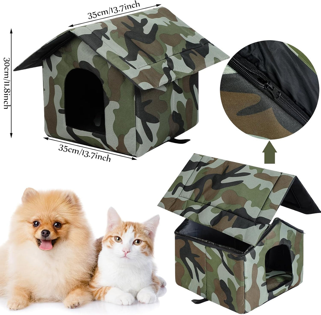 Soaoo 3 Pcs Cat Houses for Outdoor Stray Cats Shelter Weatherproof Outside House Indoor Foldable Pet Cave with Tent Stakes for Wild Animal Dogs(Camouflage Style)