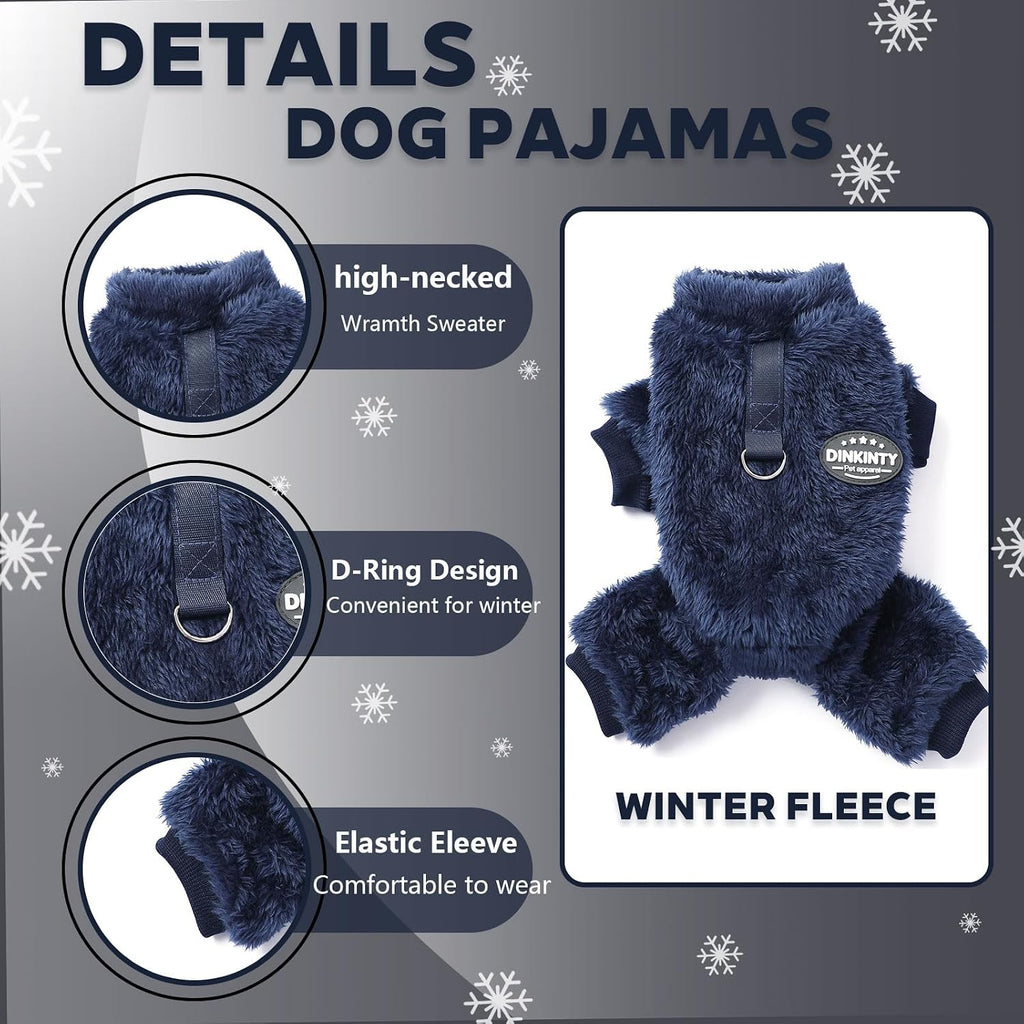 Fleece Dog Pajamas Winter Warm Dog Sweater for Small Dogs Thermal Soft Puppy Pjs Coat Stretchy Jumpsuit Doggie Pet Clothes Outfits Cat Apparel (Navy Blue, X-Small)