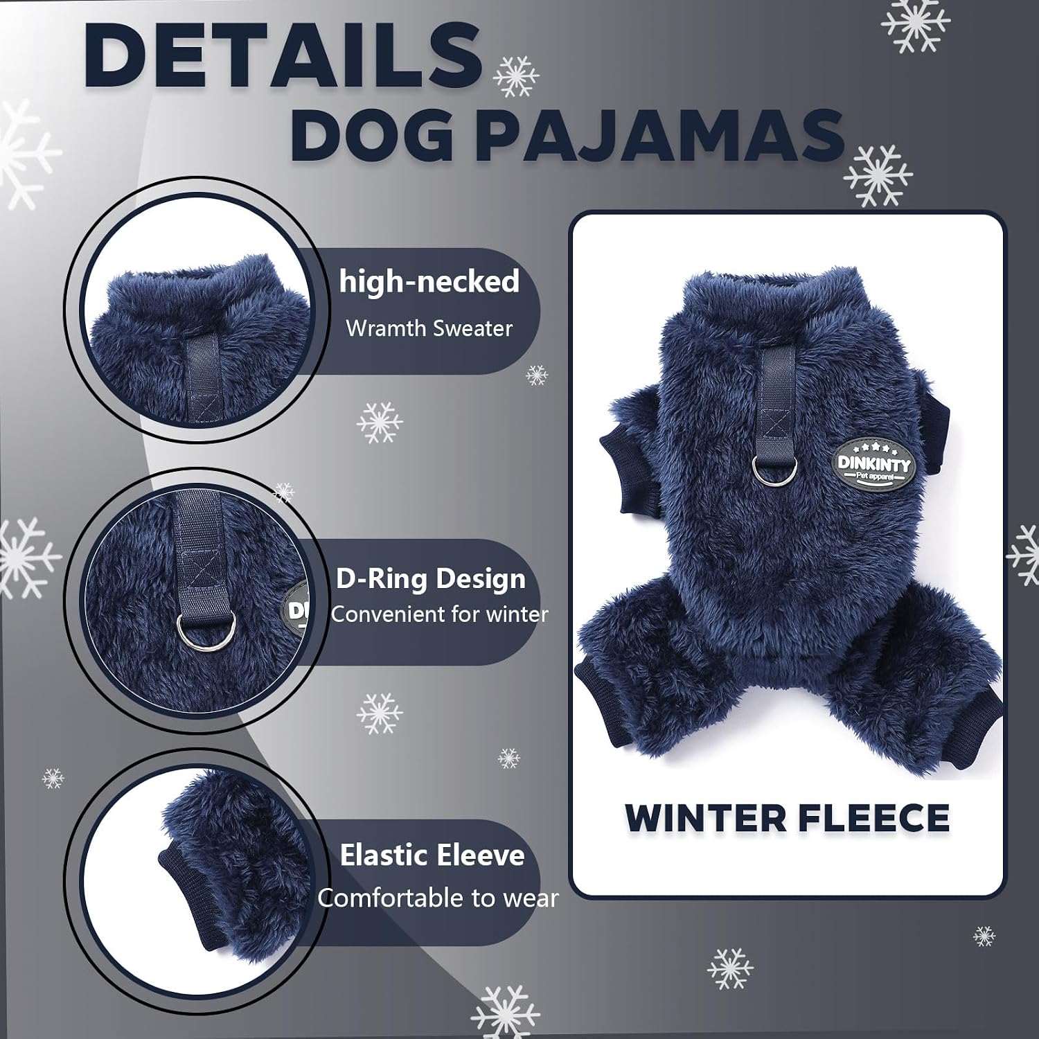 Fleece Dog Pajamas Winter Warm Dog Sweater for Small Dogs Thermal Soft Puppy Pjs Coat Stretchy Jumpsuit Doggie Pet Clothes Outfits Cat Apparel (Navy Blue, X-Small)