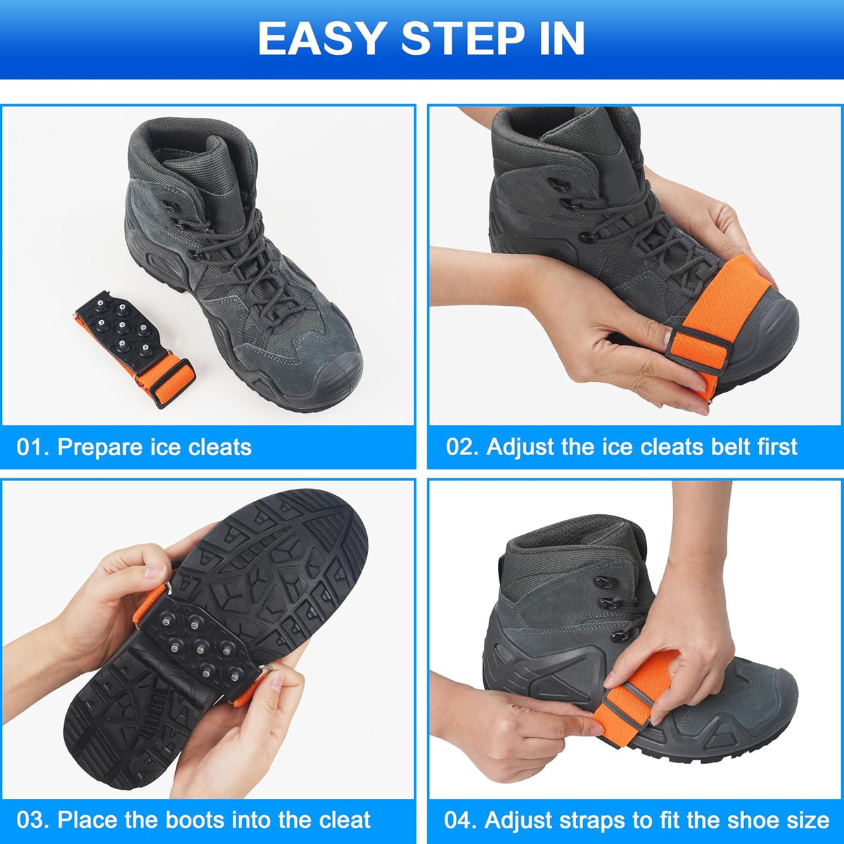 Ice Cleats Mid-Sole Snow Traction Cleats for Walking on Snow and Ice Anti Slip Rotatable Crampons Ice Shoes Grippers 7 Tungsten Studs for Women Men Outdoor/Indoor Jogging Hiking