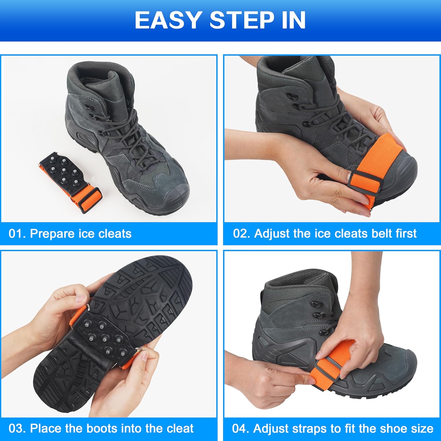 Ice Cleats Mid-Sole Snow Traction Cleats for Walking on Snow and Ice Anti Slip Rotatable Crampons Ice Shoes Grippers 7 Tungsten Studs for Women Men Outdoor/Indoor Jogging Hiking