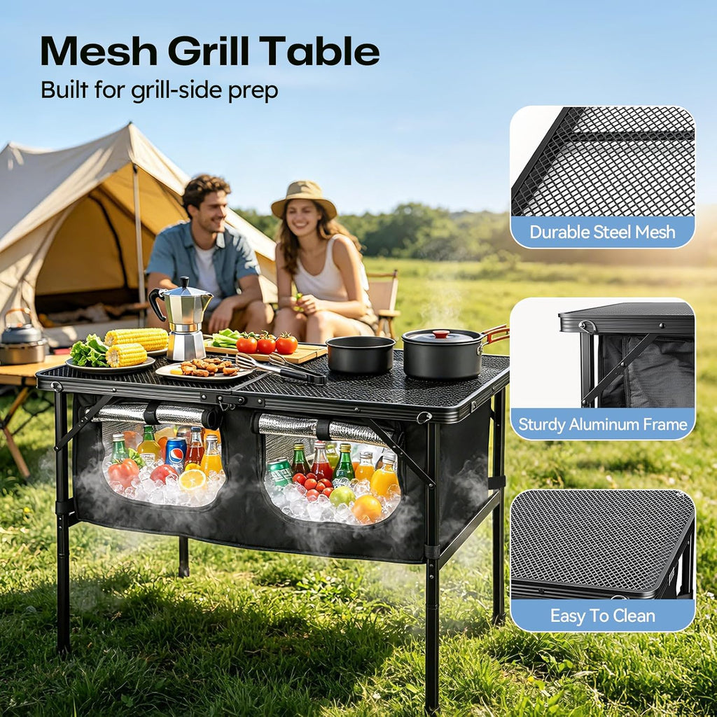 Folding Camping Table with Storage and Insulated Cooler Bag