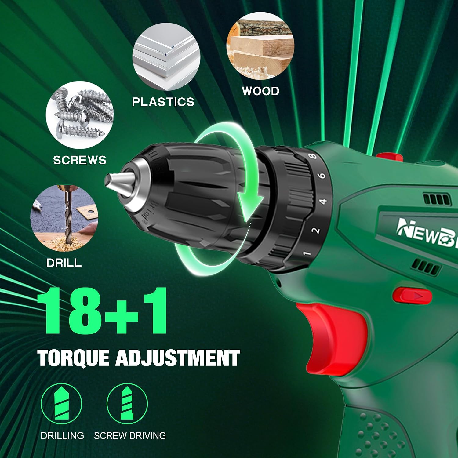 12V Cordless Drill Set with 2 Batteries for Home DIY