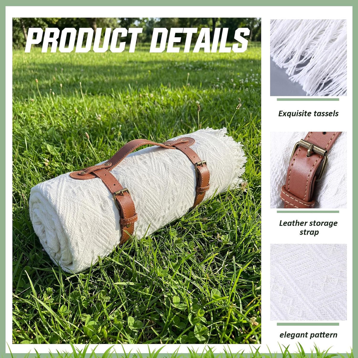Frienda 72 x 92 Inch Large White Outdoor Picnic Blanket Woven Cotton