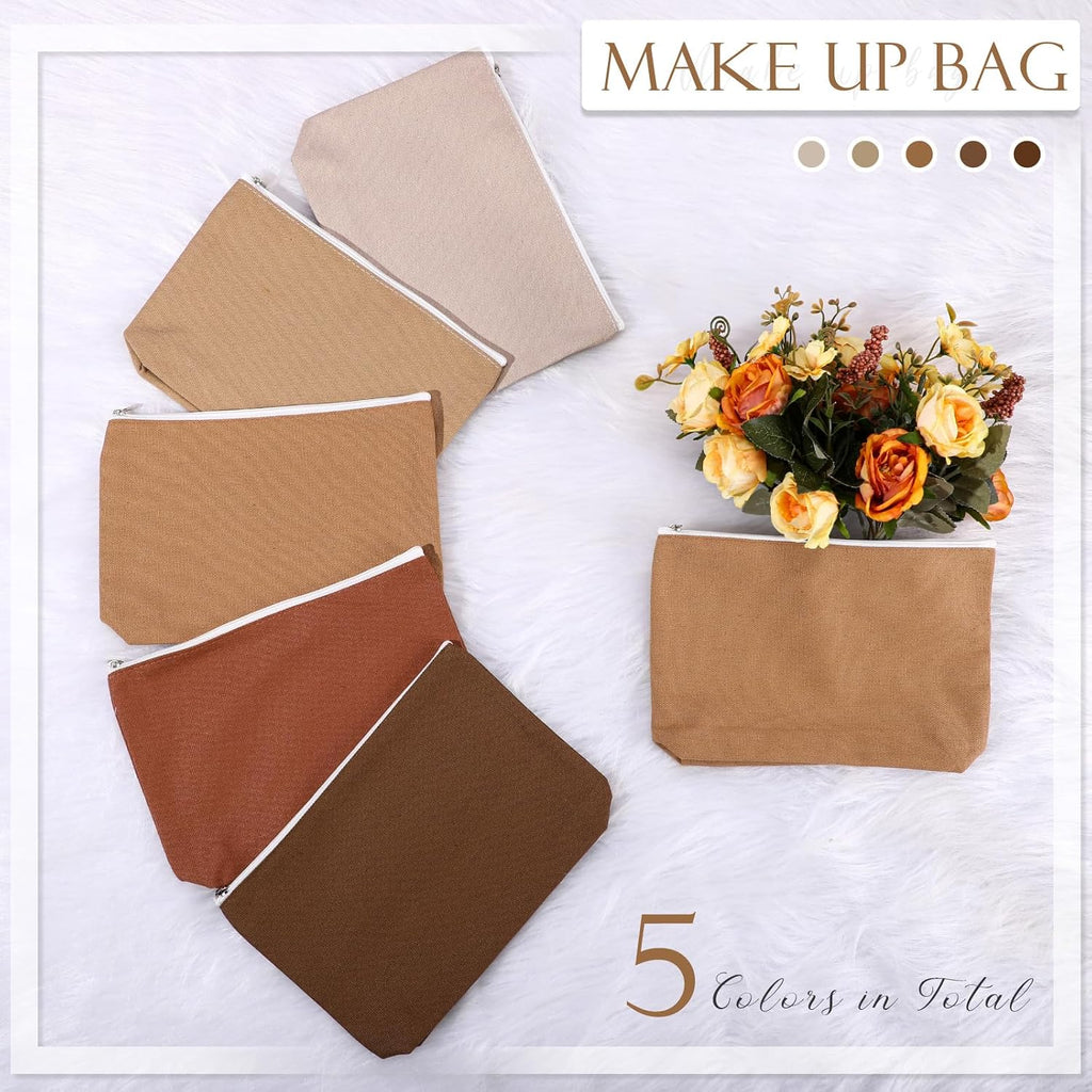 Reginary 10 Pcs Canvas Makeup Bags Bulk Blank Cosmetic Bags,Brown
