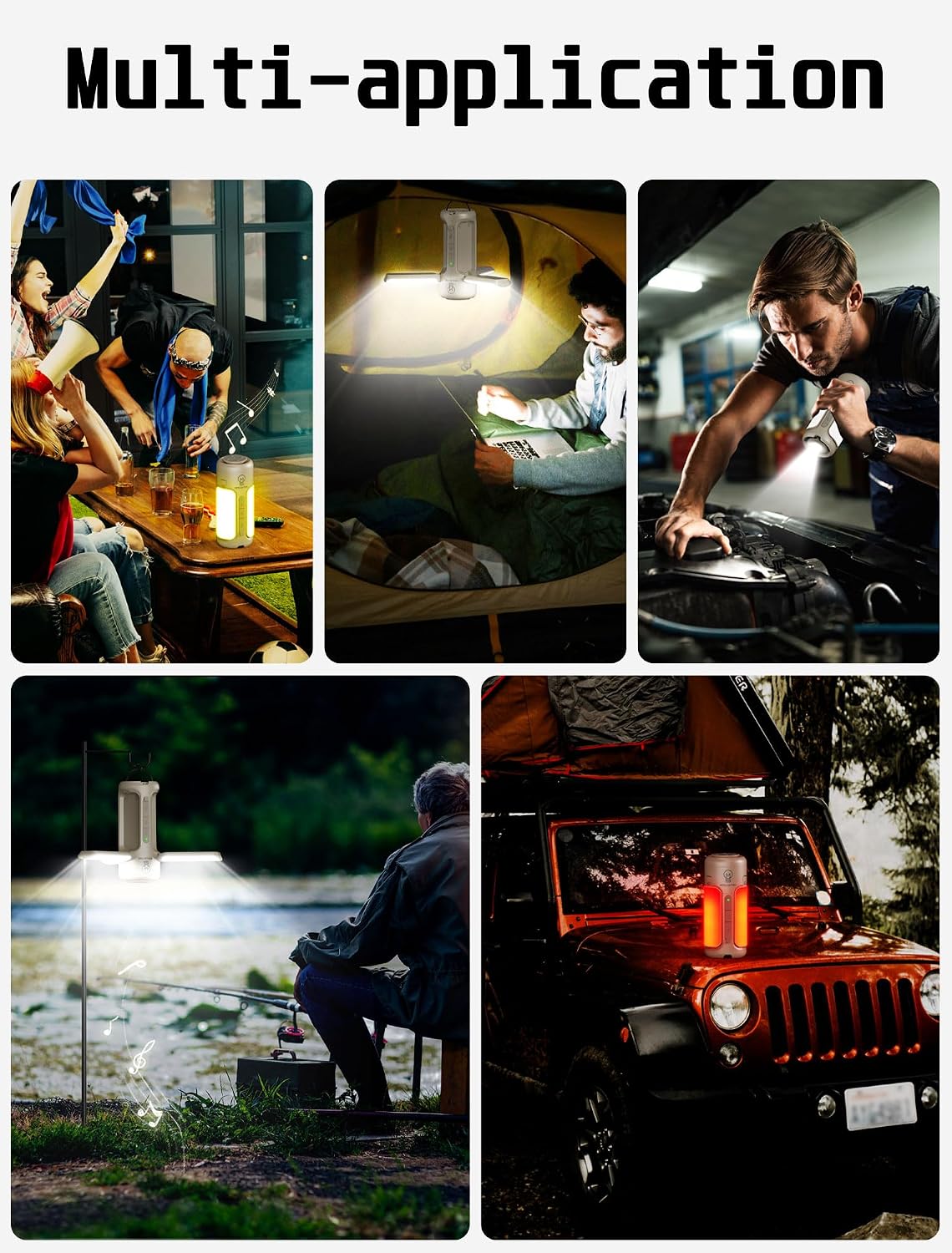 4 in 1 Rechargeable Camping Lantern with Bluetooth Speaker, 10000mAh, Portable LED Flashlight, Folding Lanterns, IP54 Waterproof, 4 Mode Stepless dimming, Power Outage Lantern for Home