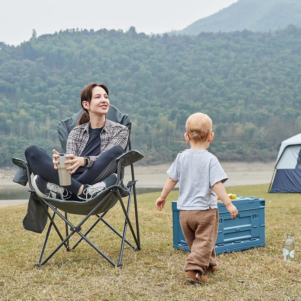 EVER ADVANCED Folding Camping Chair with High Back Padded 2 Pack Oversized Portable Lawn Chairs Lightweight Sturdy Steel Foldable Outdoor Camp Chair for Adults, Black
