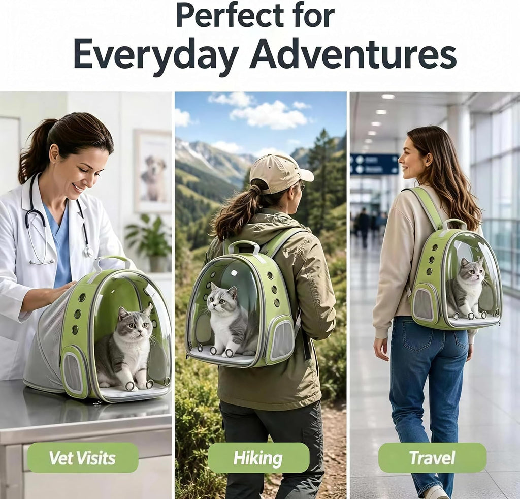 Expandable Cat Carrier Backpack with Bubble Window and Mesh, Light Green