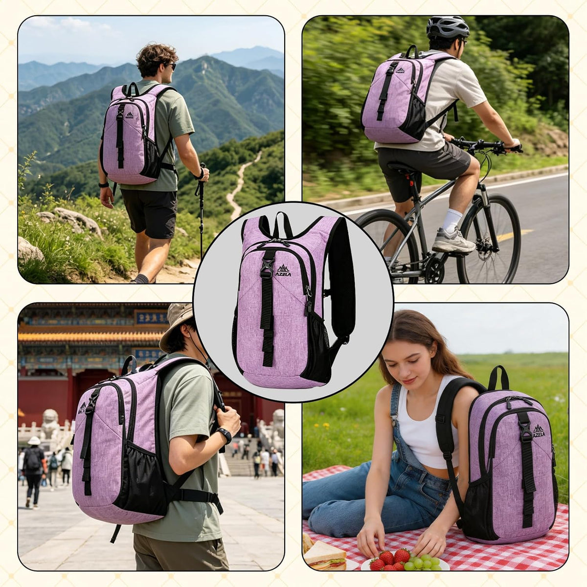 15L Small Hiking Backpack Foldable Ultralight Trekking Camping Outdoors Backpack for Women Men (Purple)