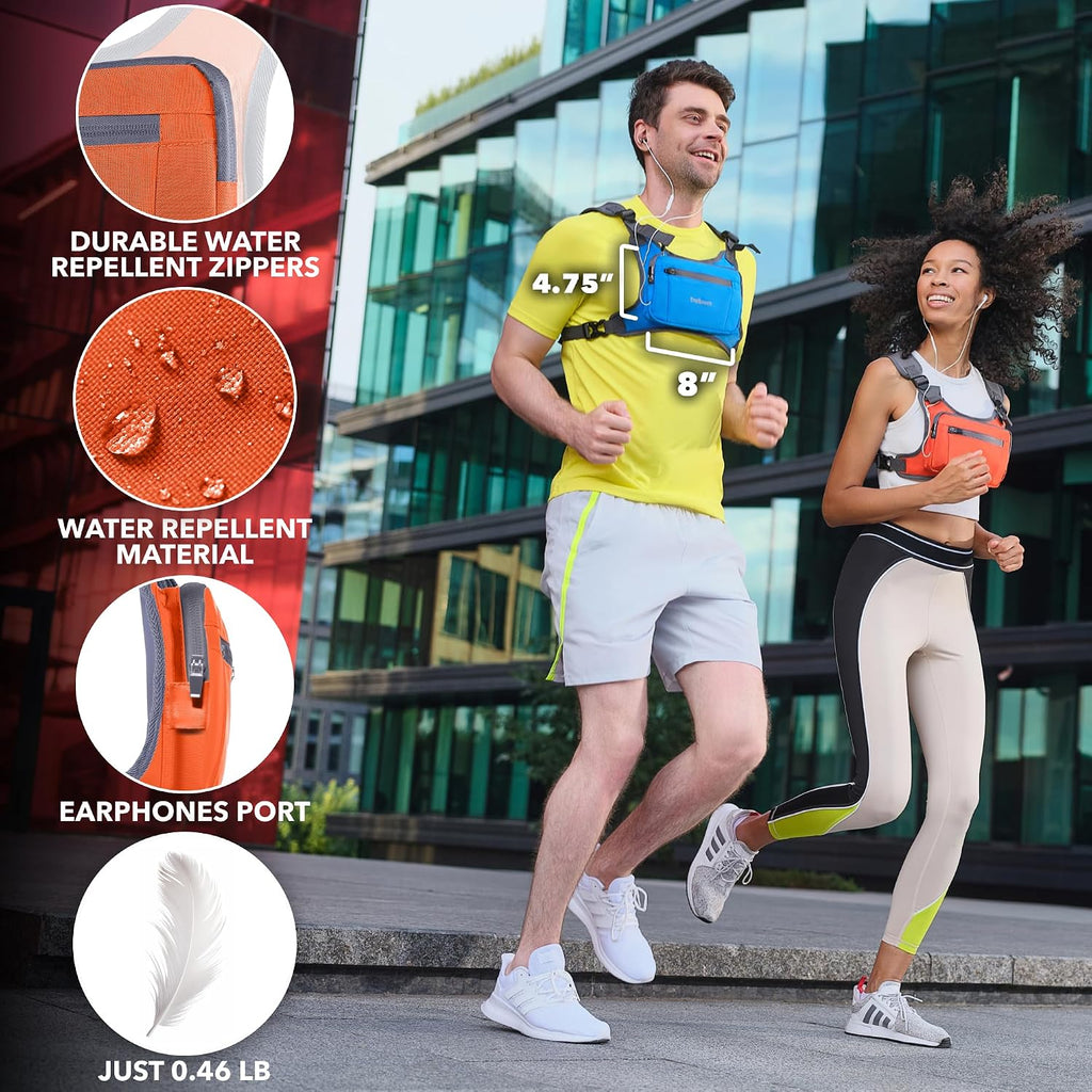 Running Chest Pack, Reflective Vest, Water Repellent, Phone Holder, Workout Bag for Runners, Cycling, Biking, EDC Pouch, Jogging Carrier, Hidden Pocket, Men & Women, Lightweight