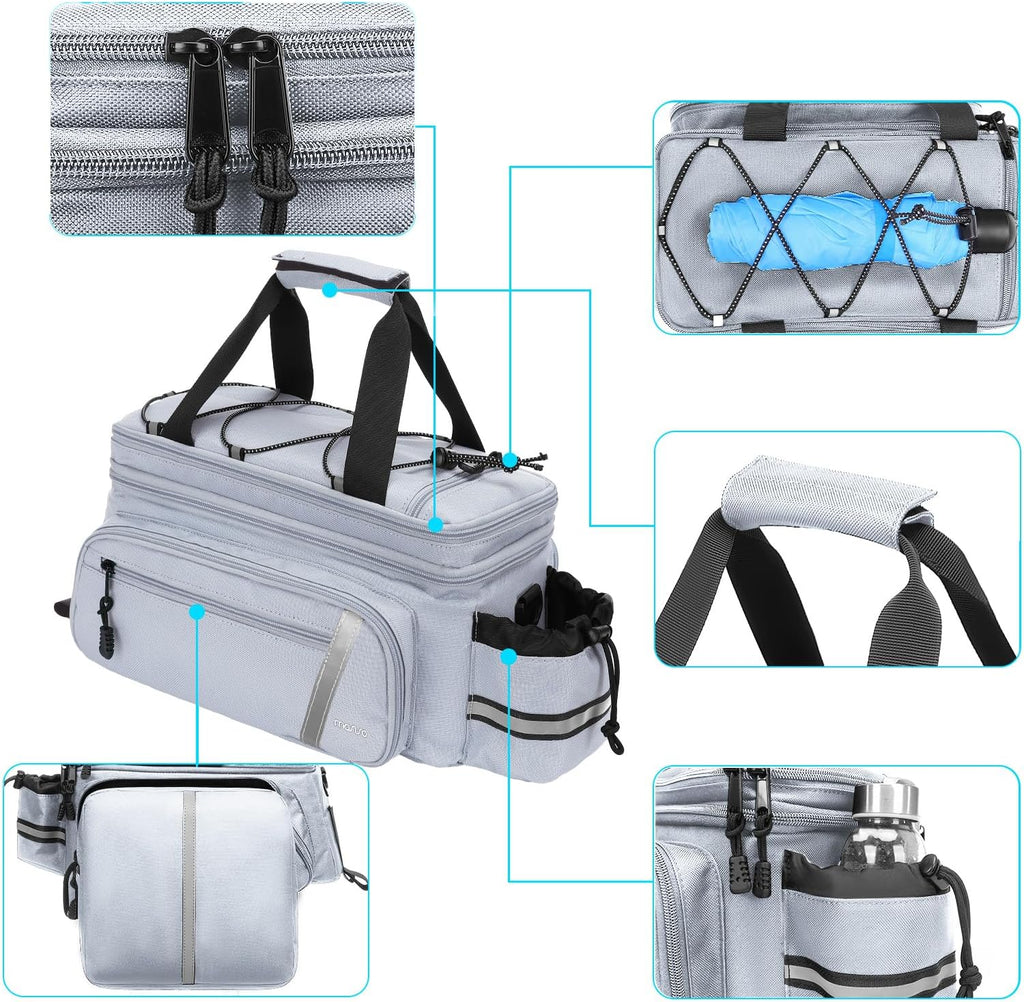MOSISO Bike Rack Bag with Rain Cover, Bike Trunk Cooler Handag,Gray