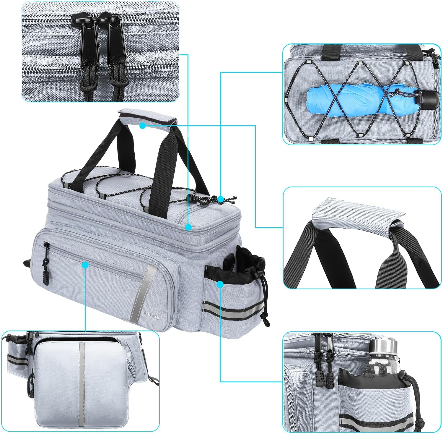 MOSISO Bike Rack Bag with Rain Cover, Bike Trunk Cooler Handag,Gray