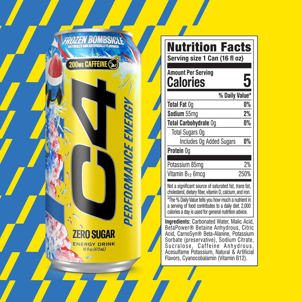 C4 Performance Energy Drink with Zero Sugar, 200mg Caffeine, 16 Fl Oz 12pk