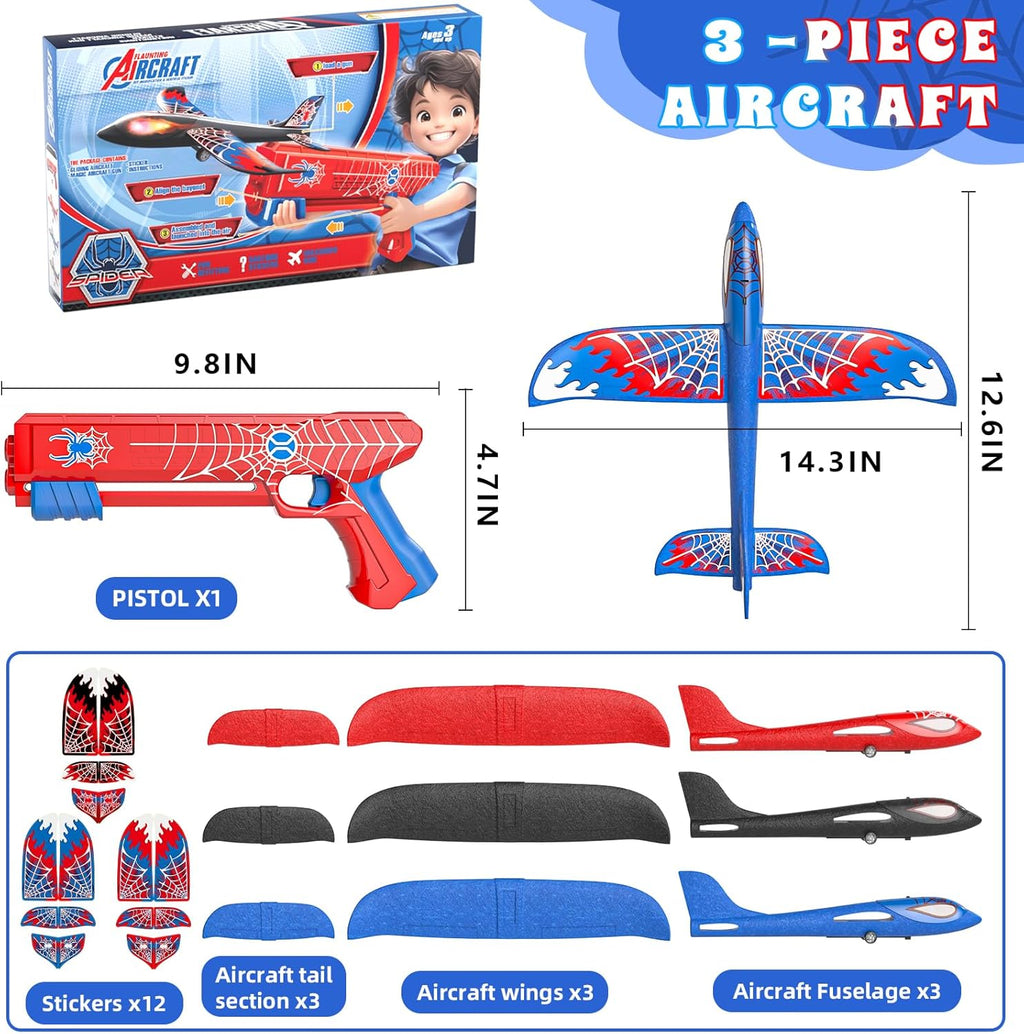 3 Pack Foam Airplane Launcher Toys for Kids ages 4-8, 13.2" LED Glider