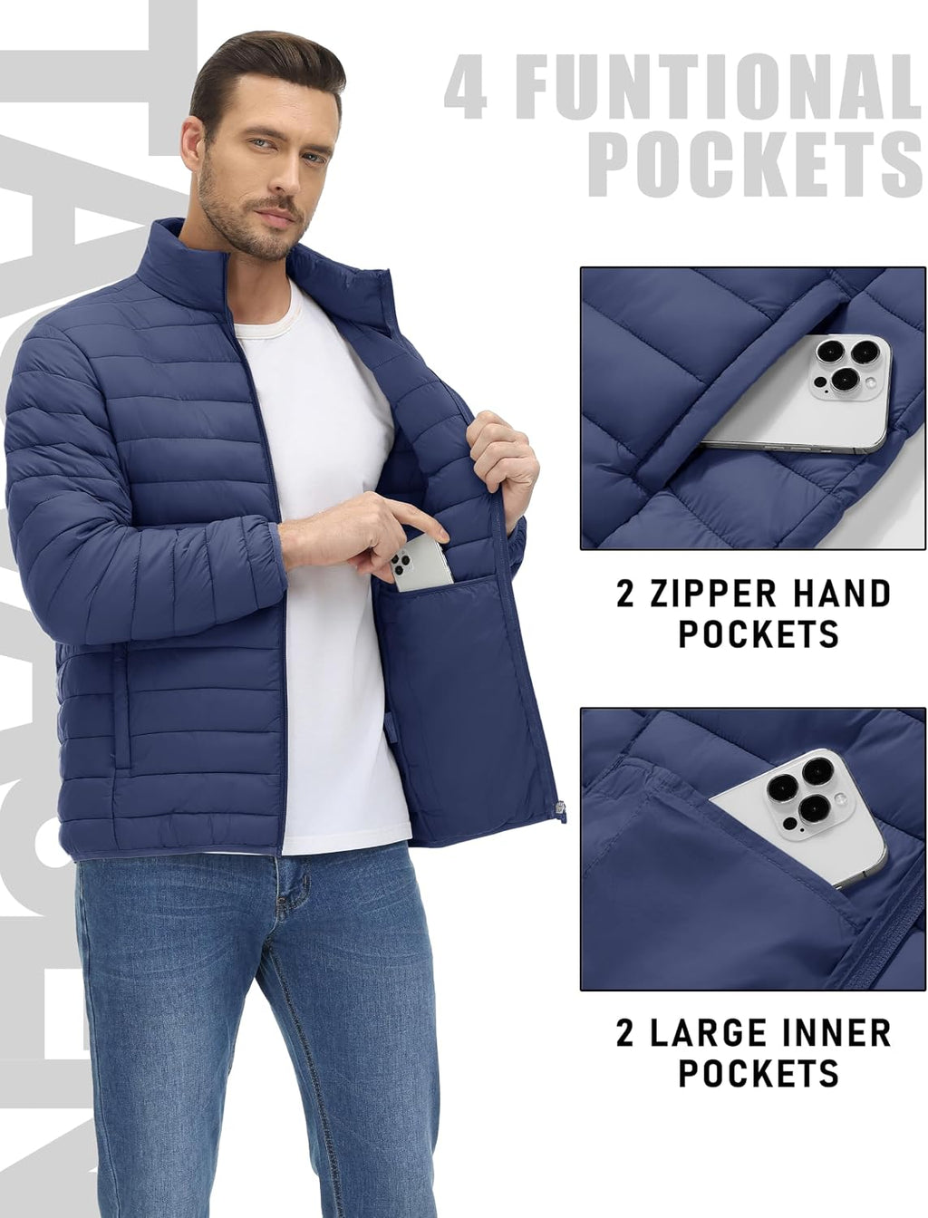 TACVASEN Men's Lightweight Puffer Jacket Quilted Insulated Winter Coat