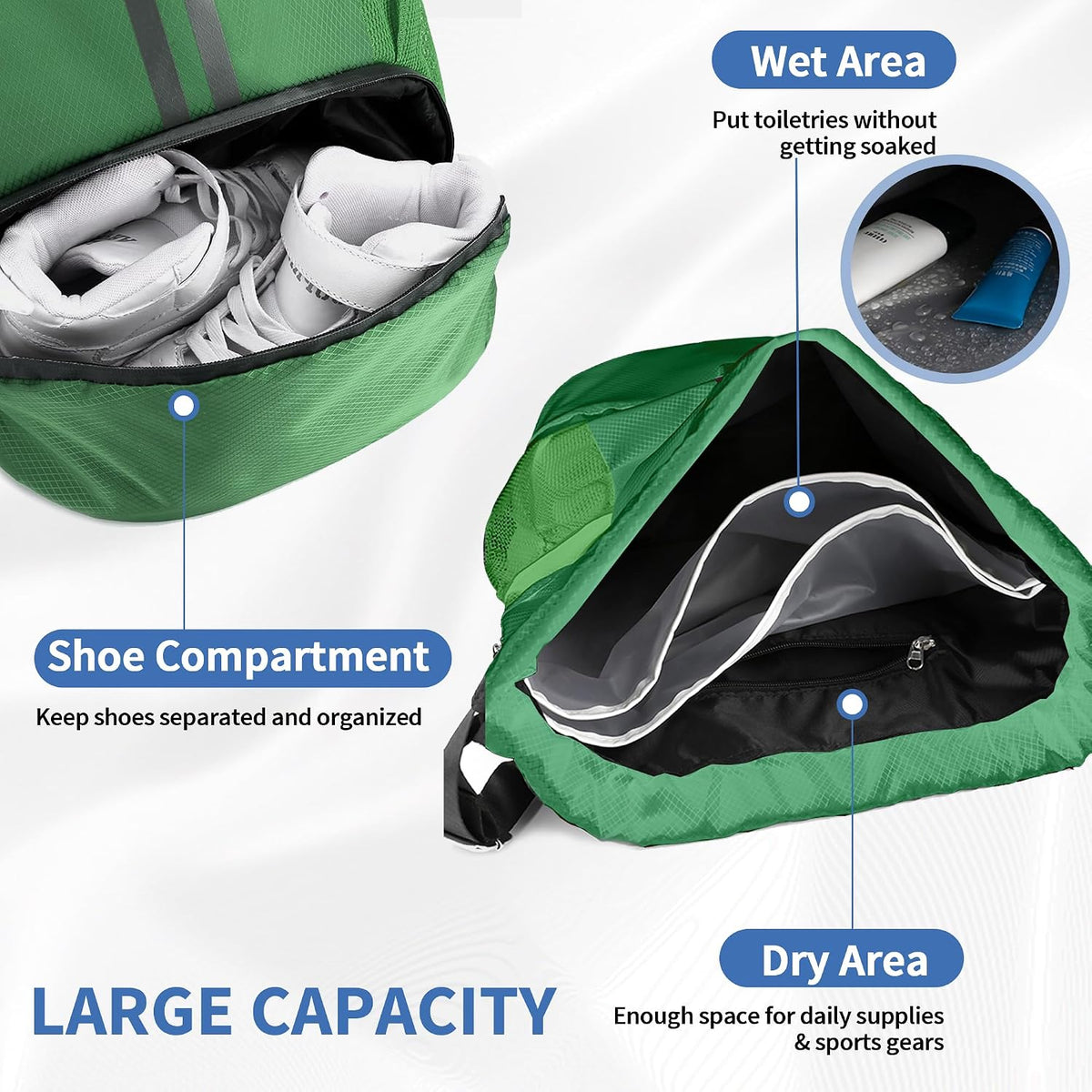 JELUTAR Drawstring Backpack Gym Bag with Shoes Pocket, Dark Green