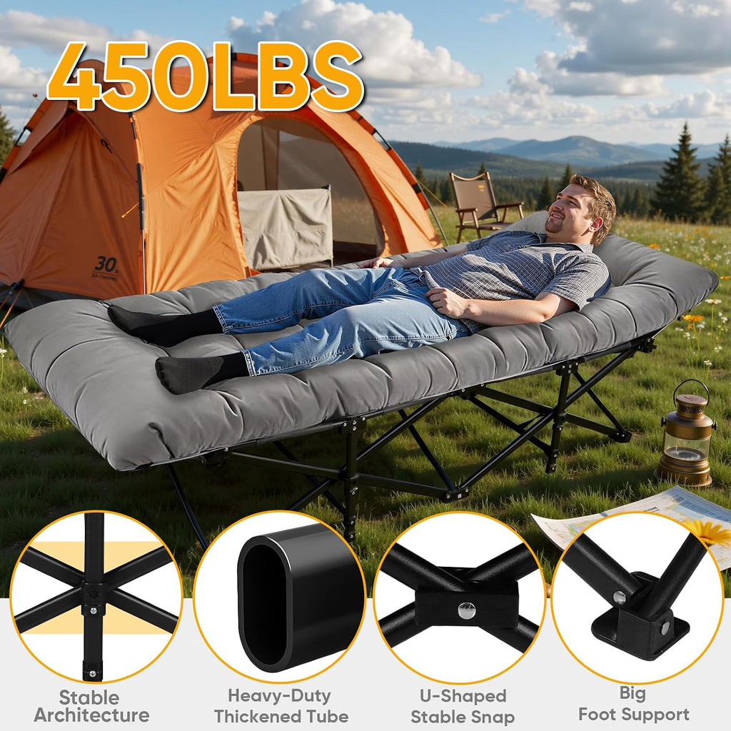 Northroad Camping Cot with Thick Mattress,Quick Set-Up Sleeping Cots Bed with Side Pocket for Outdoor Camping, Office Nap, Home Garden, Beach, Travel, Grey