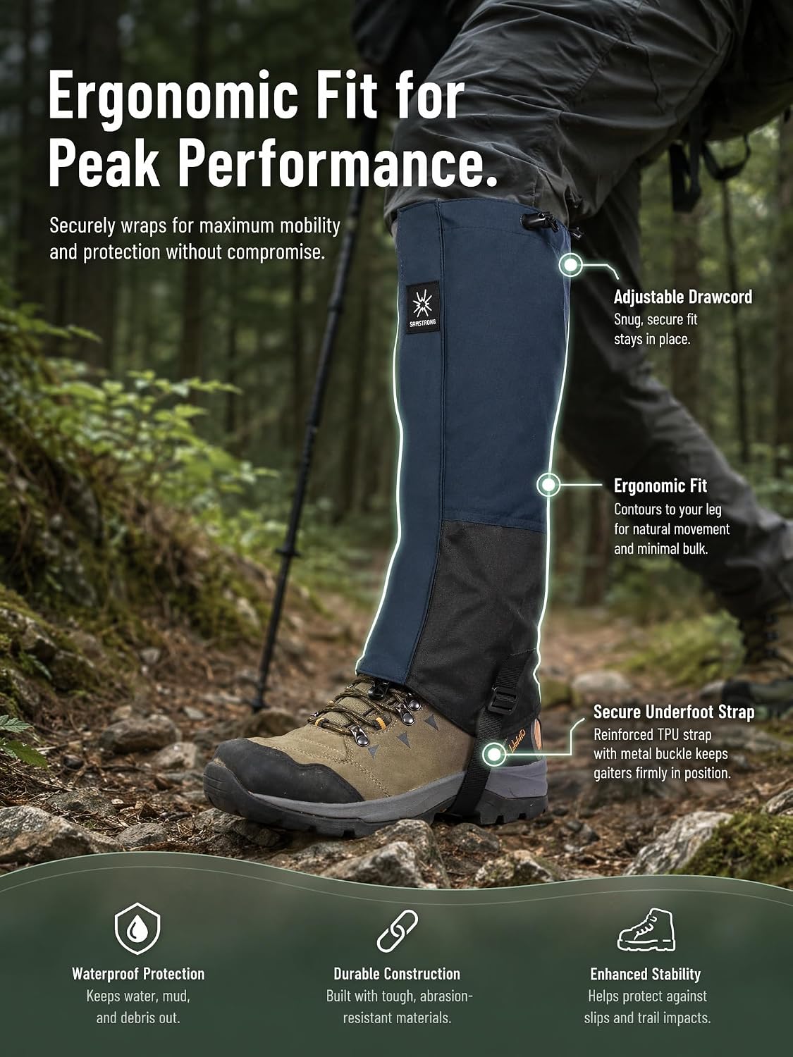 Gaiters for Hiking Waterproof, Leg Gaiters, Lightweight Shoe Gaiters for Men Women, Dirt-Proof Ripstop Hiking Gaiters, Breathable Boot Gators for Hunting