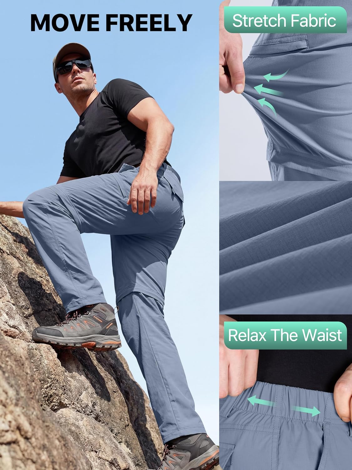 FREE SOLDIER Men's Convertible Hiking Pants Outdoor Lightweight