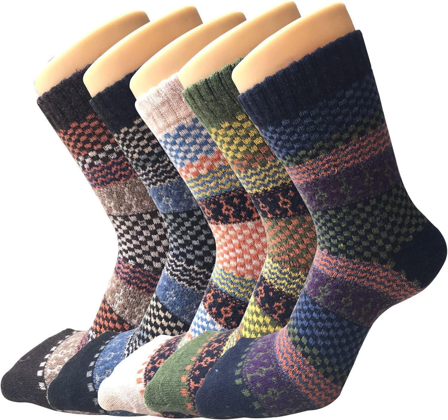 Senker Fashion Wool Socks for Women, 5 Pairs Winter Warm Crew Boot Socks