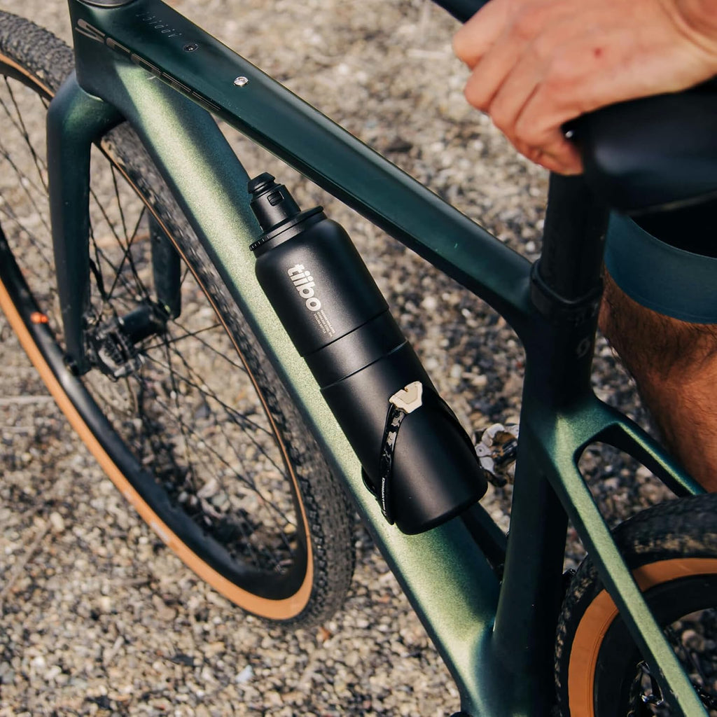 tiibo Vacuum Insulated Stainless Steel Bike Water Bottle, Black, 23OZ