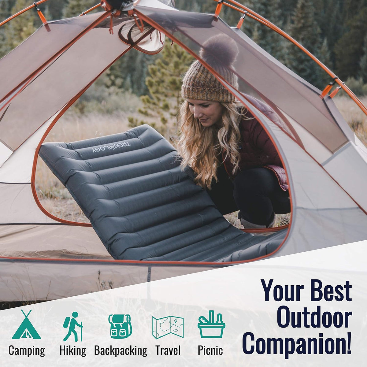 TREKOLOGY Ultralight Backpacking Sleeping Pad, Inflatable Camping Mat
