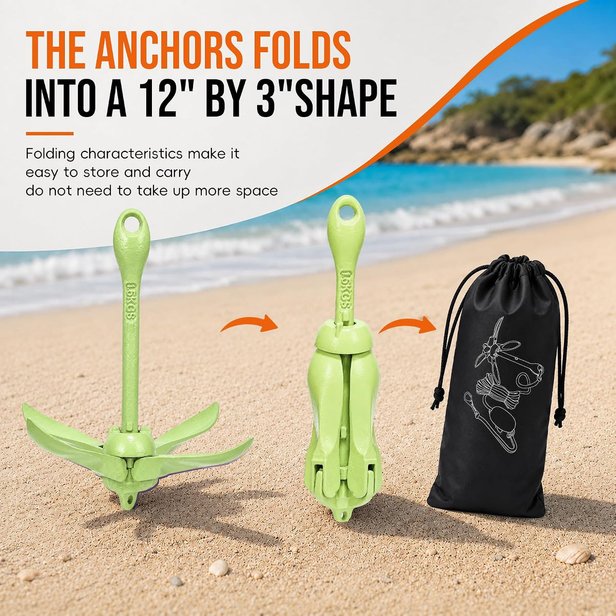 Kayak Anchor Boat Anchor for Kayaks, Canoes, SUP Paddle Boards & Jet Skis, Folding Anchor with 40ft Anchor Tow Rope and Carrying Bag