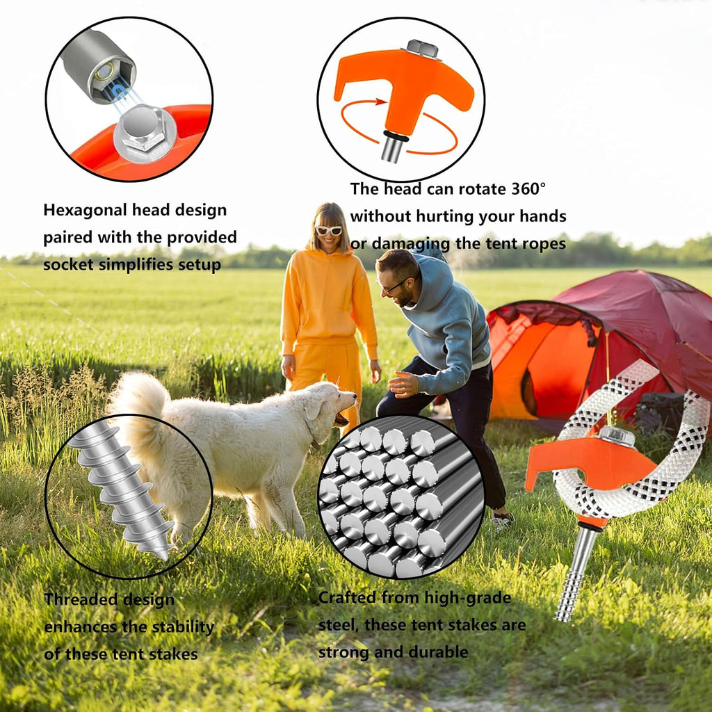 8" Heavy Duty Screw in Tent Stakes 12 Pack Drill in Ground Anchors