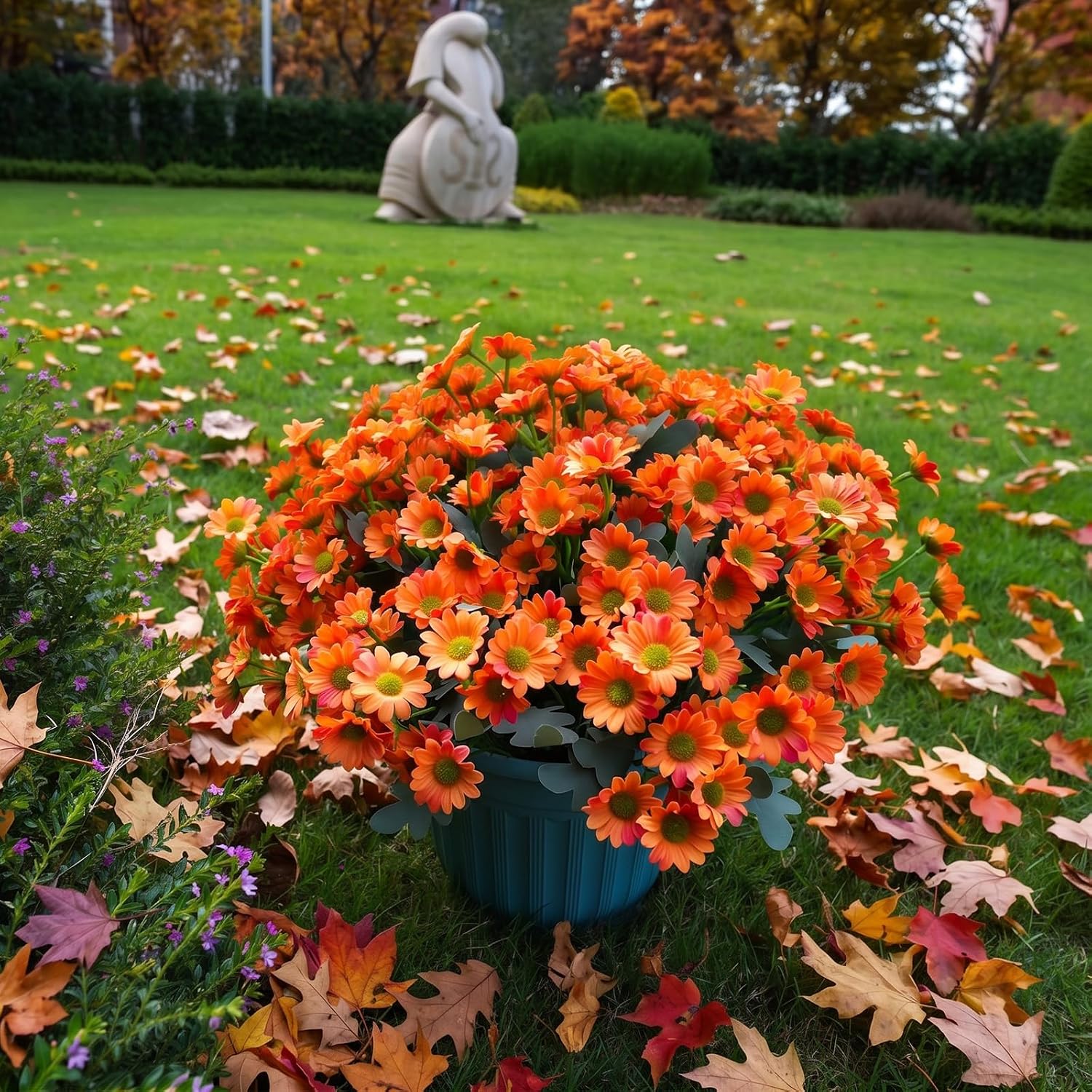 FULLMUSIC Autumn Artificial Flowers for Outdoor (6, Orange)