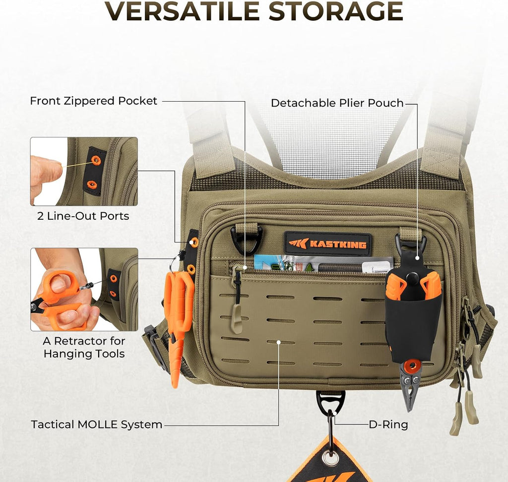 KastKing BaitBoss Water-Resistant Fishing Chest Pack; Fishing Bag for Men