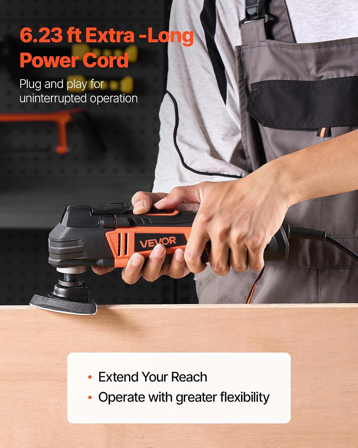 VEVOR Oscillating Tool Multitool, 4Amps Electric Oscillating Multi Tool Corded with 6 Variable Speeds 7000-19000 OPM, 3.2° Oscillating Angle, 13PCS Saw Accessories, LED Work Light & Tool Bag