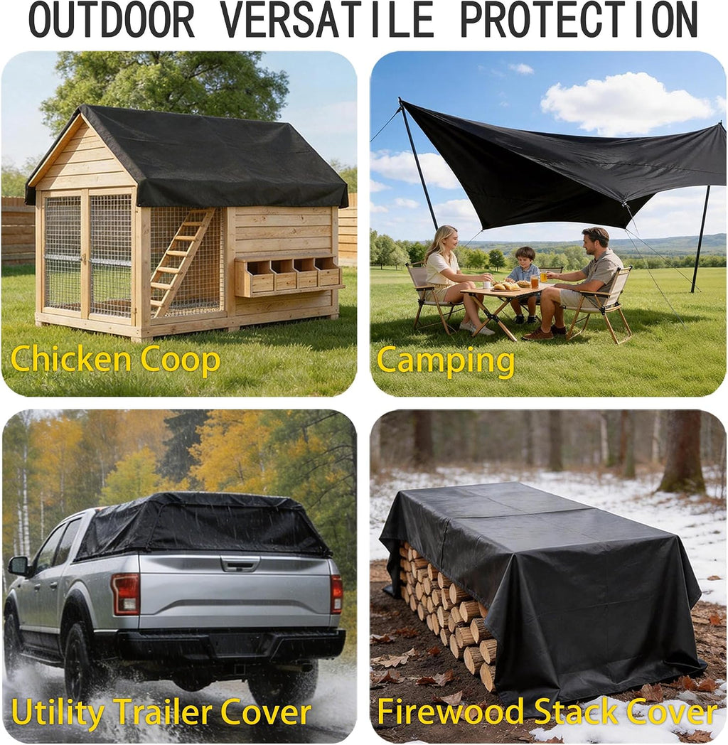Accompagner Black Tarps Heavy Duty Waterproof 7x12ft, Thick Vinyl Tarp