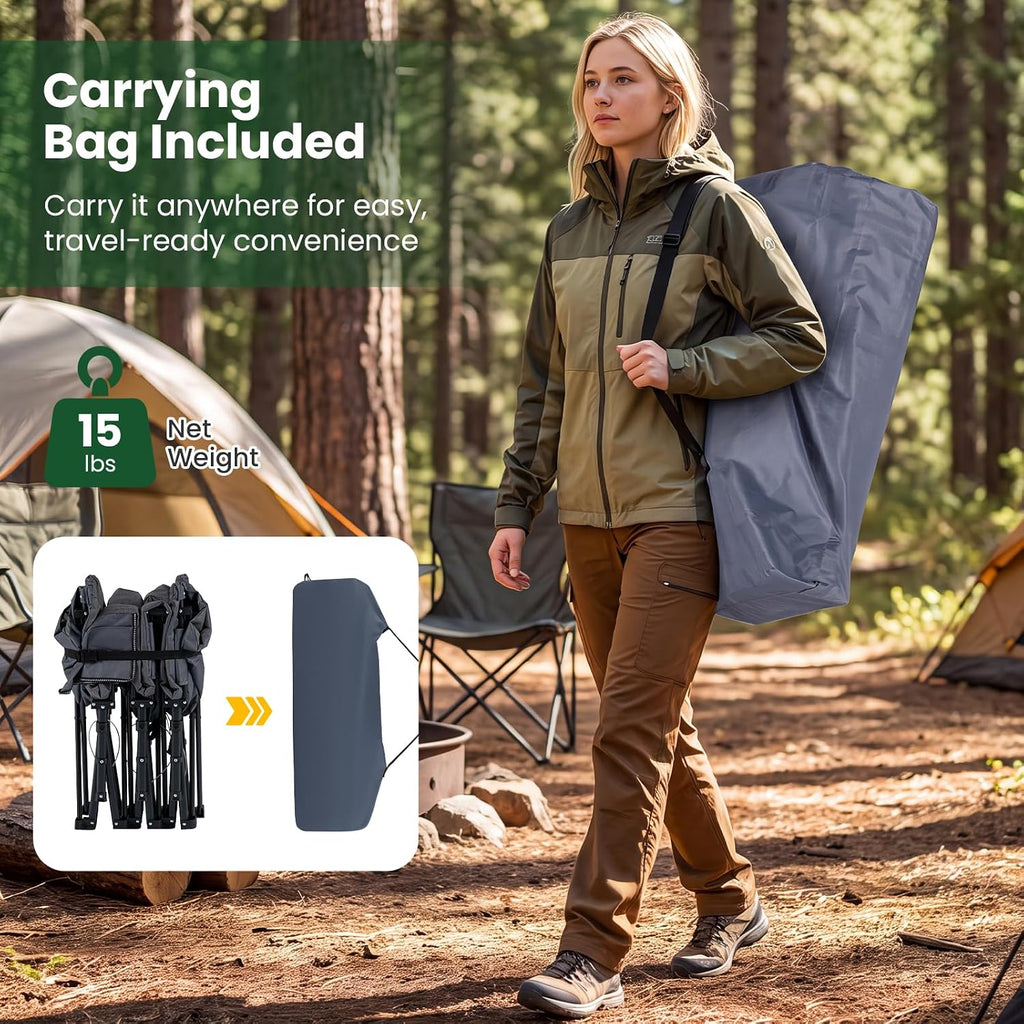 Goplus Camping Cot with Padded Pillow, Carry Bag, Max Load 600 lbs, Grey