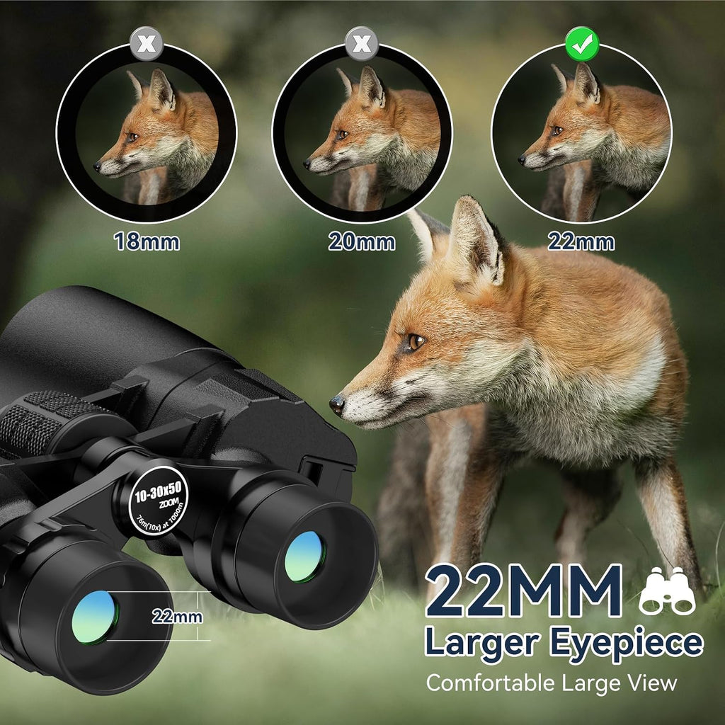 10-30X50 High Powered Zoom Binoculars for Adults - Professional Military HD Binoculars with BAK4 Prism/FMC Lens/Large View/Waterpoof/Low Light Night Vision for Bird Watching, Hunting, Outdoor, Hiking