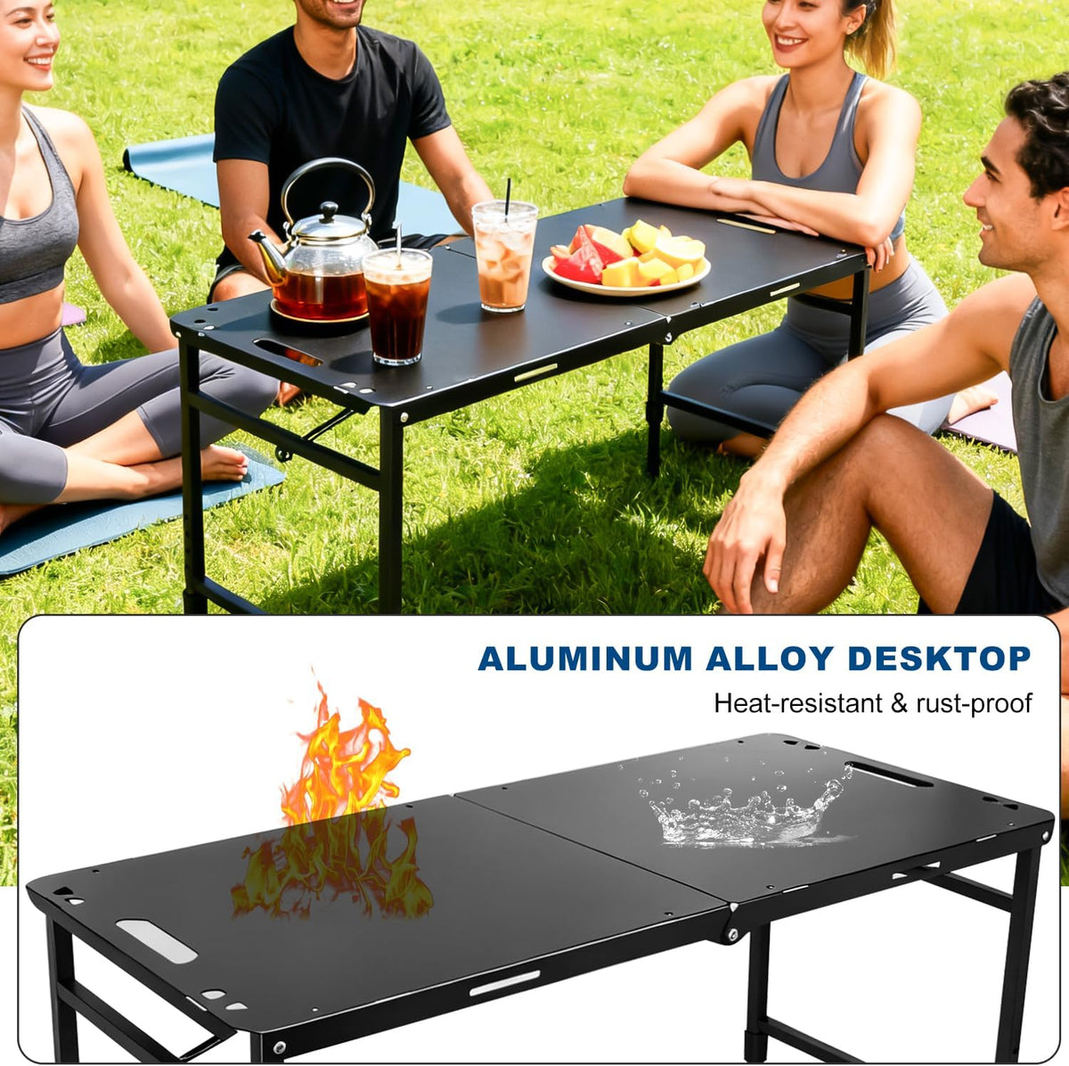 Tactical Camping Table with Adjustable Height, Collapsible Table Lightweight with Carry Bag for Camping, Travel expeditions, Hiking, Picnics, BBQs & Beach Trips